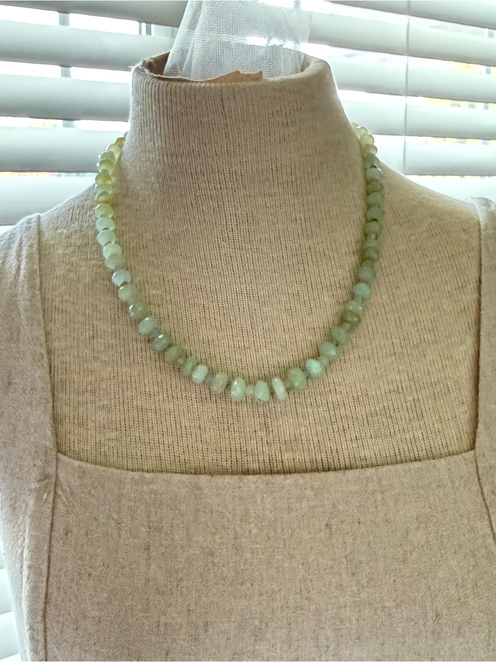 VTG Faceted Light Green Gemstone Bead Necklace | 20" Strand with Copper Toggle